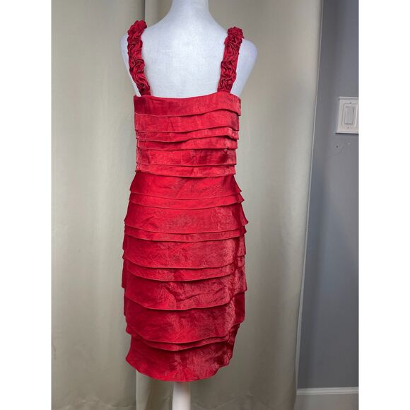 Dressbarn Red Tiered Ruffle Cocktail Dress Sz 10 Romantic Satin Look Partywear - Picture 2 of 5